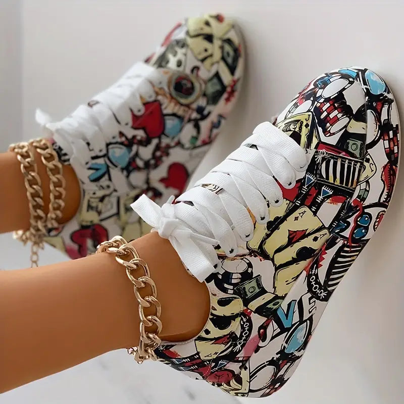 Women’s Layered Sneakers with Graffiti Print