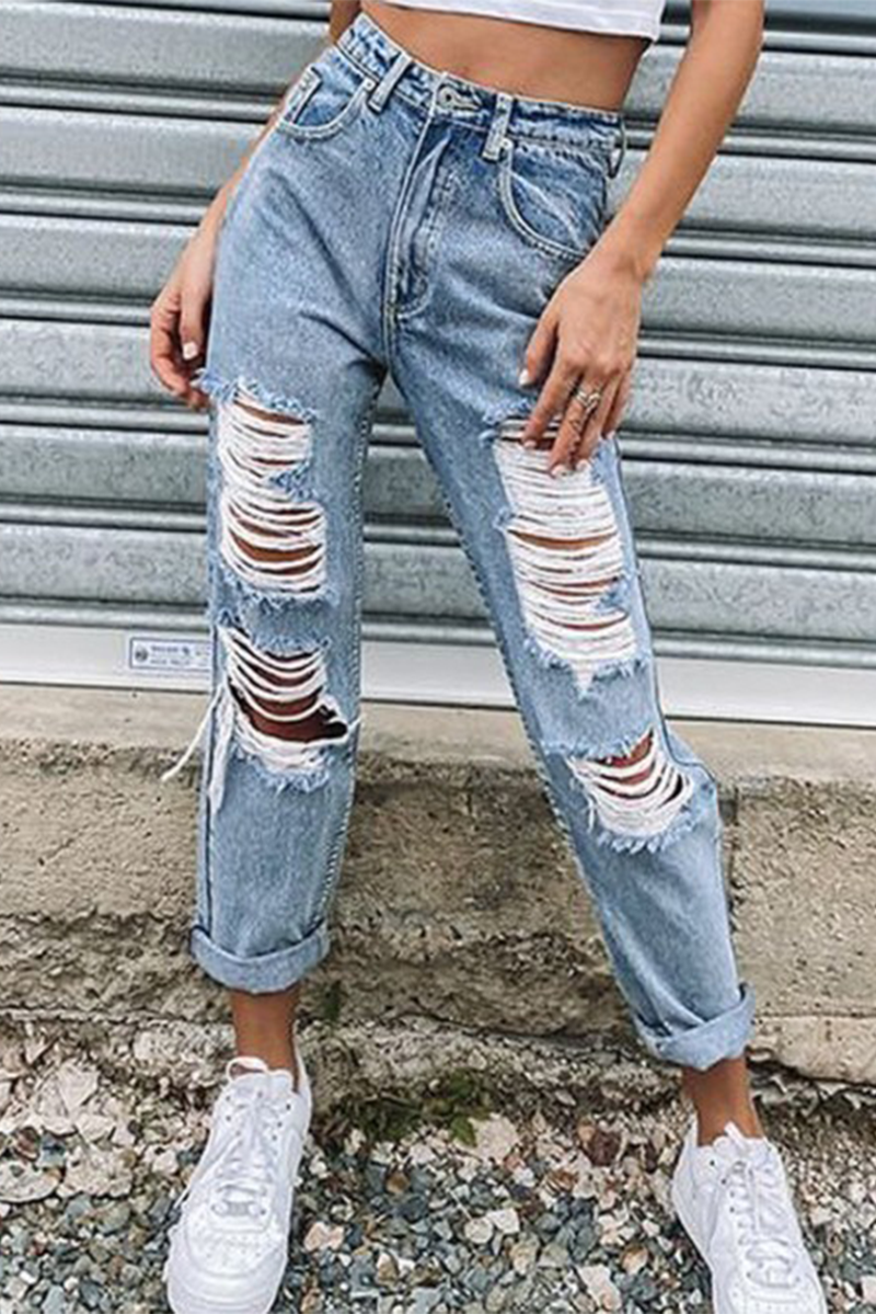 Vintage-Style Distressed Straight-Leg Jeans