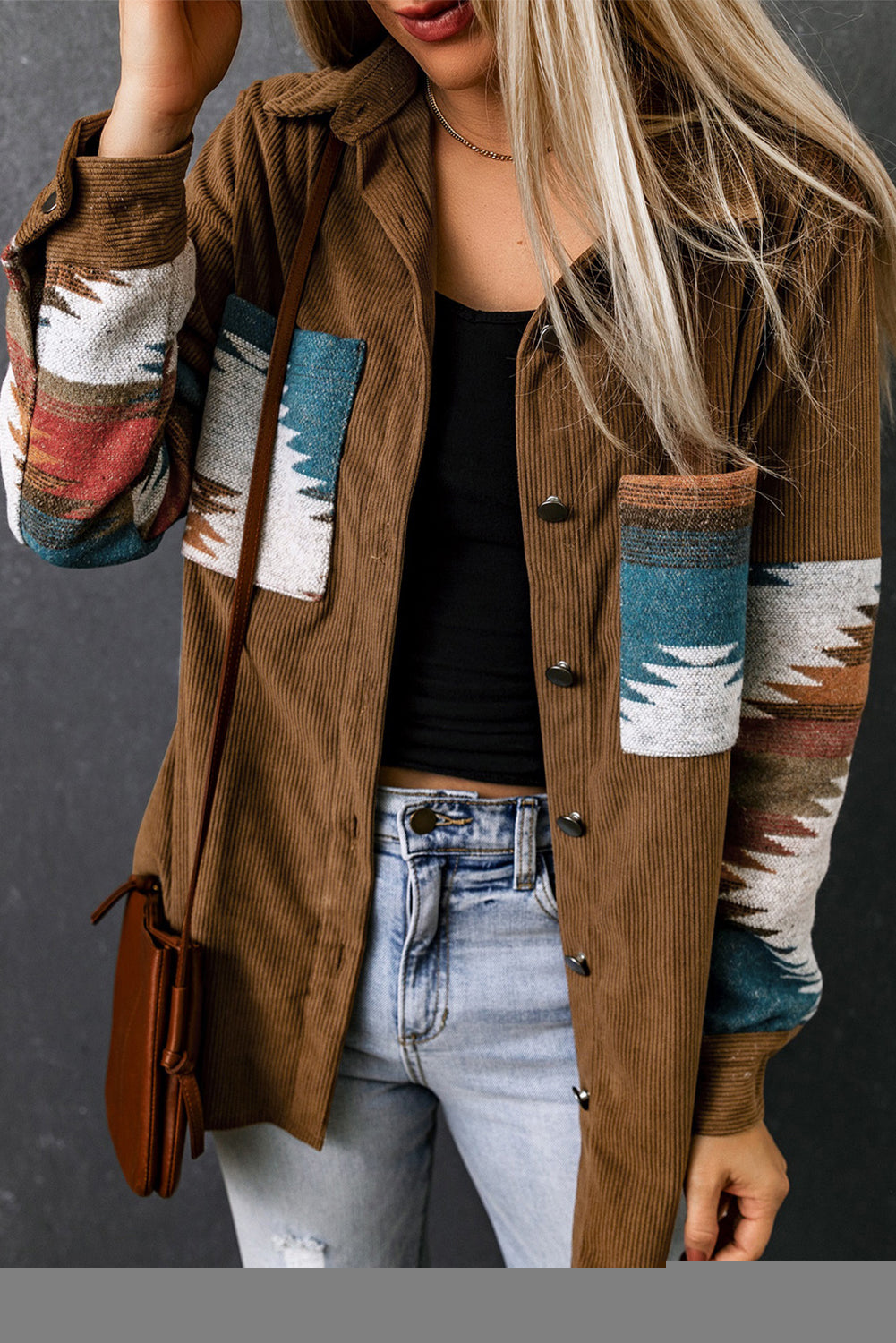 Aztec-Patterned Corduroy Jacket