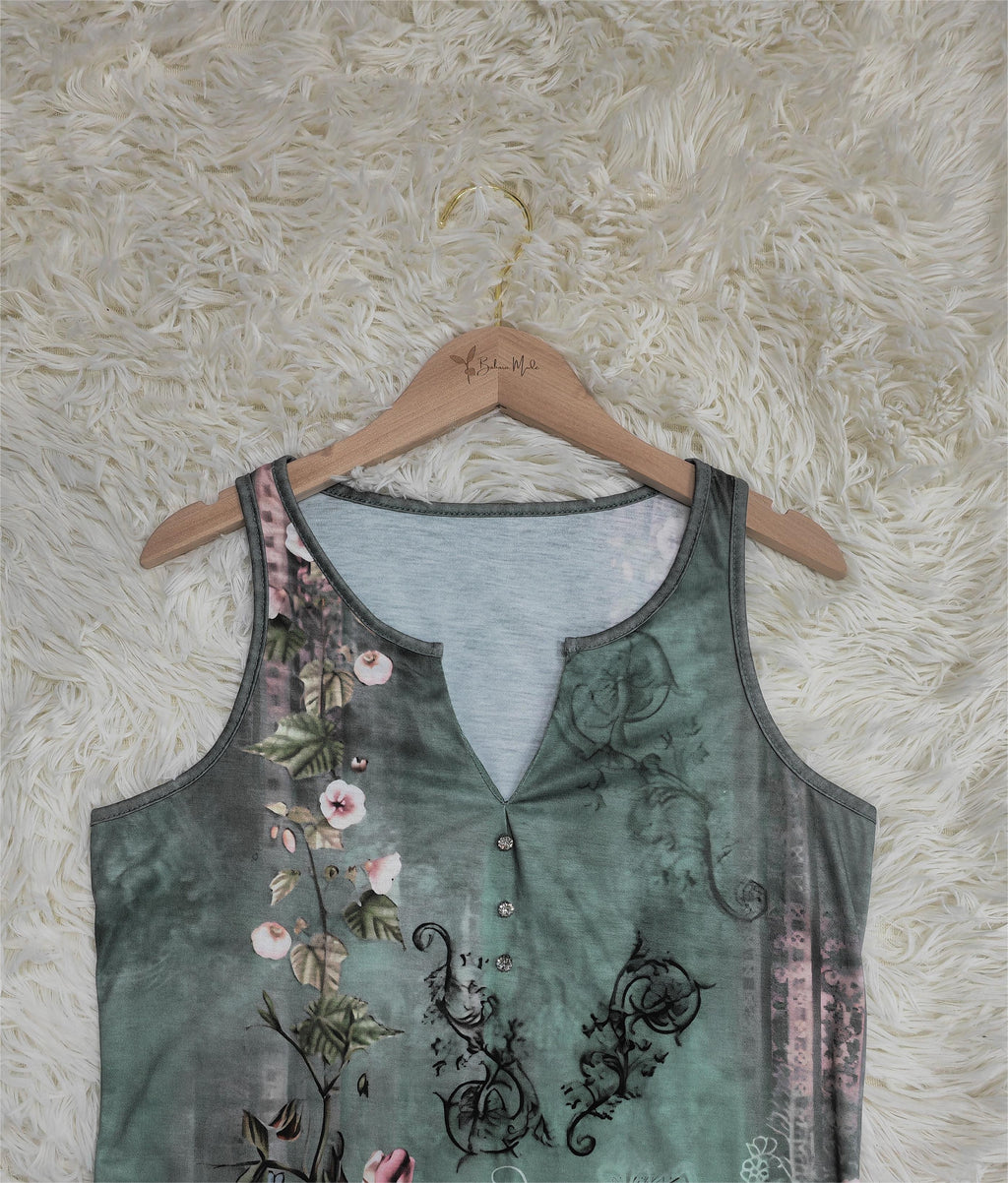 Watercolor Floral Print Sleeveless Blouse