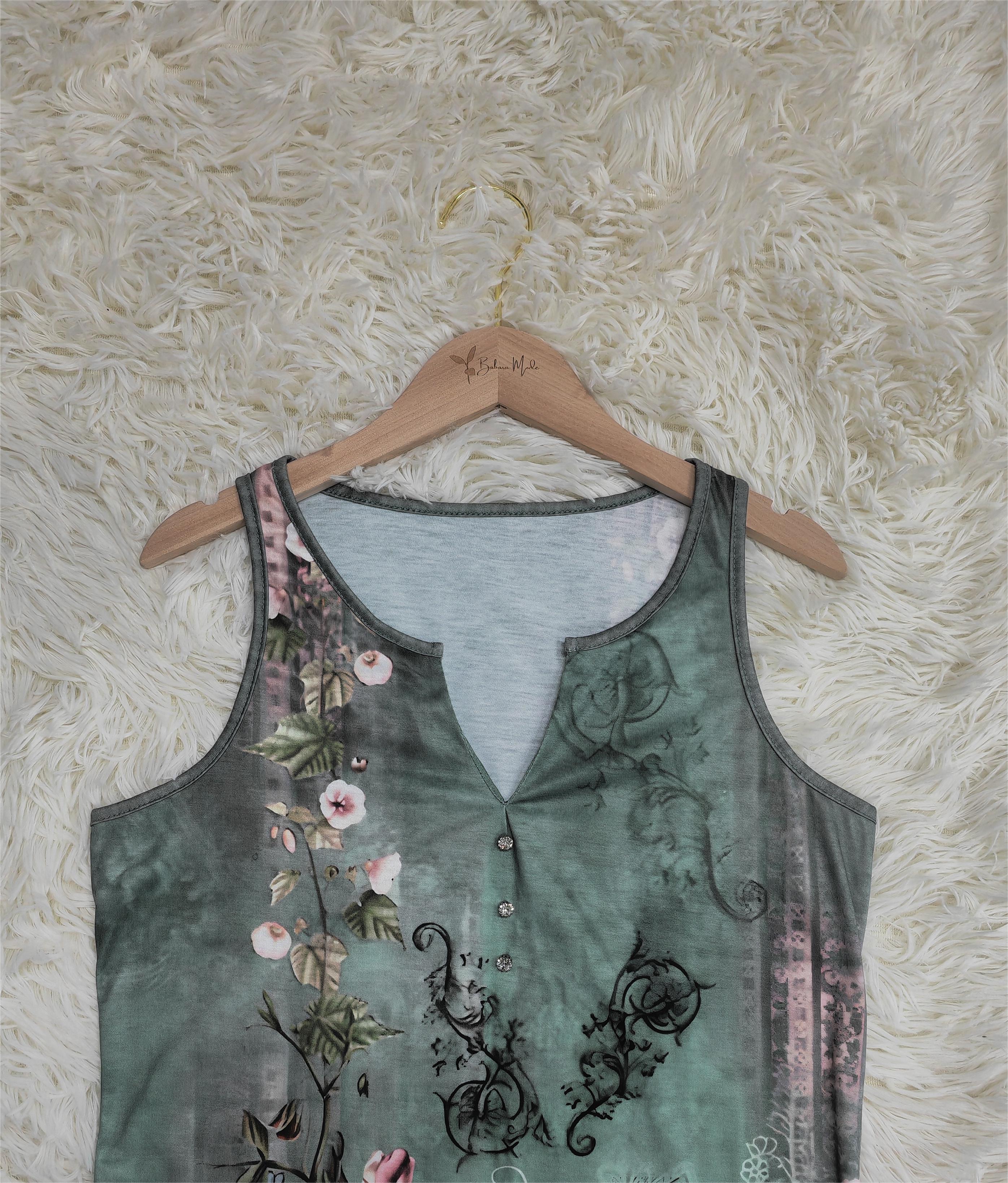 Watercolor Floral Print Sleeveless Blouse