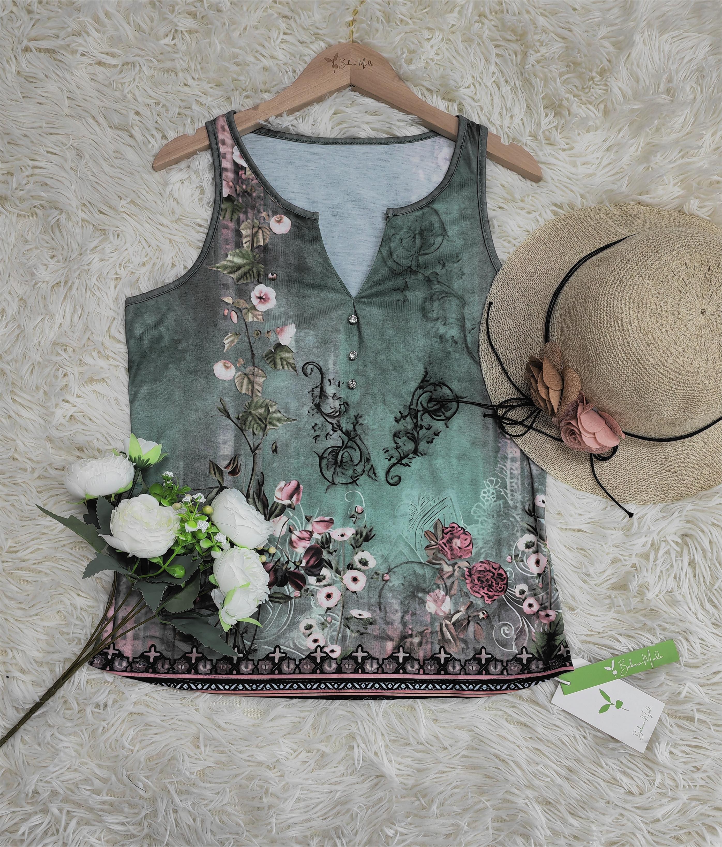 Watercolor Floral Print Sleeveless Blouse