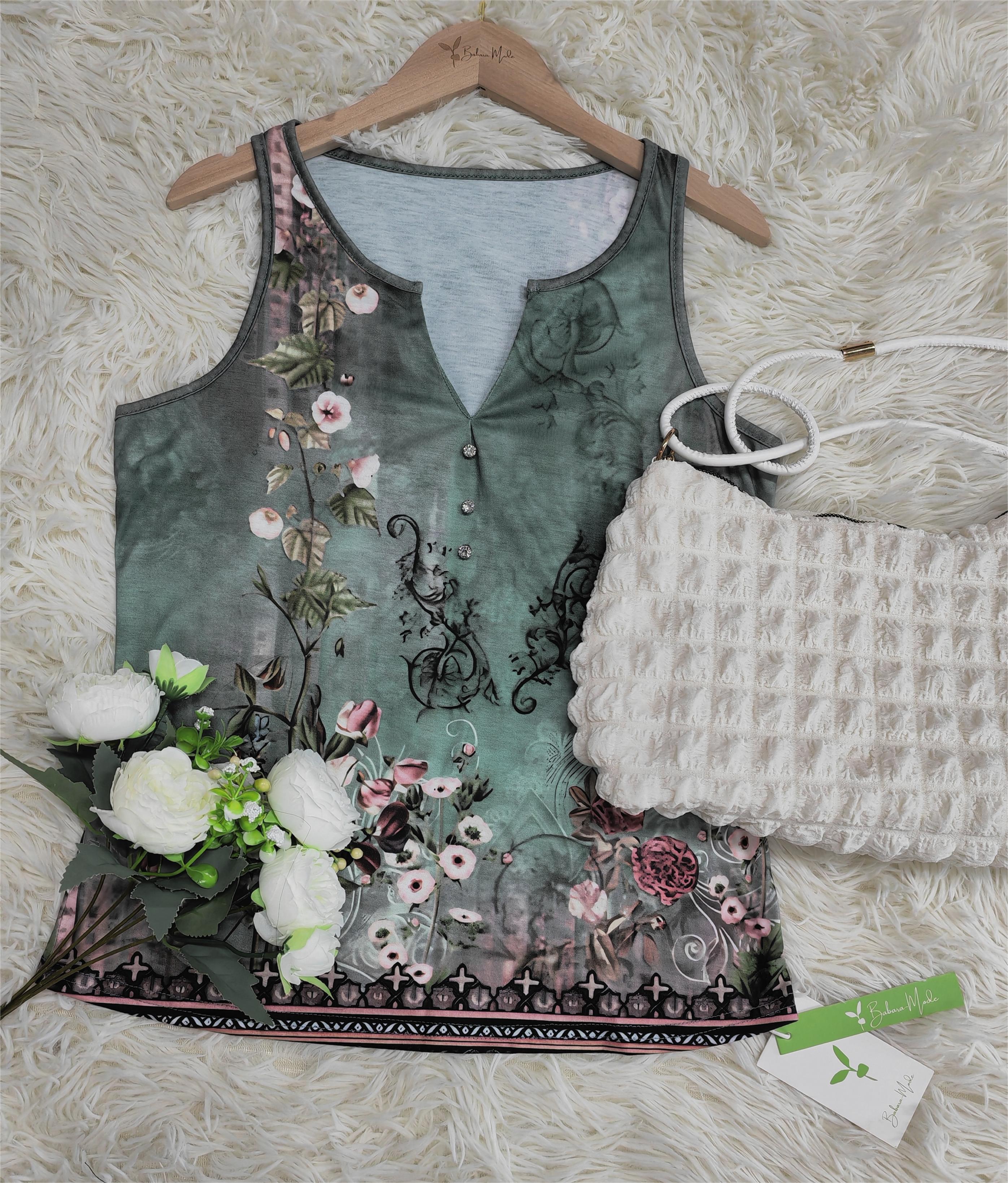 Watercolor Floral Print Sleeveless Blouse