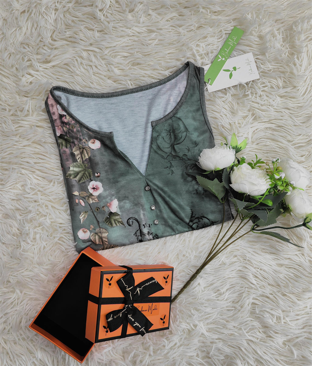 Watercolor Floral Print Sleeveless Blouse