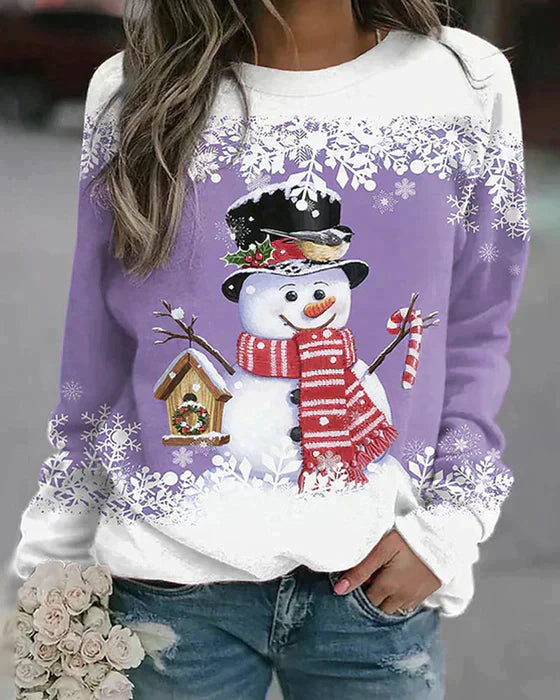 Freda - Vibrant Knit Sweater Featuring Adorable Snowman Design