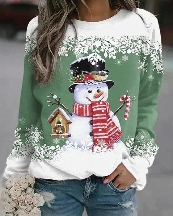 Freda - Vibrant Knit Sweater Featuring Adorable Snowman Design