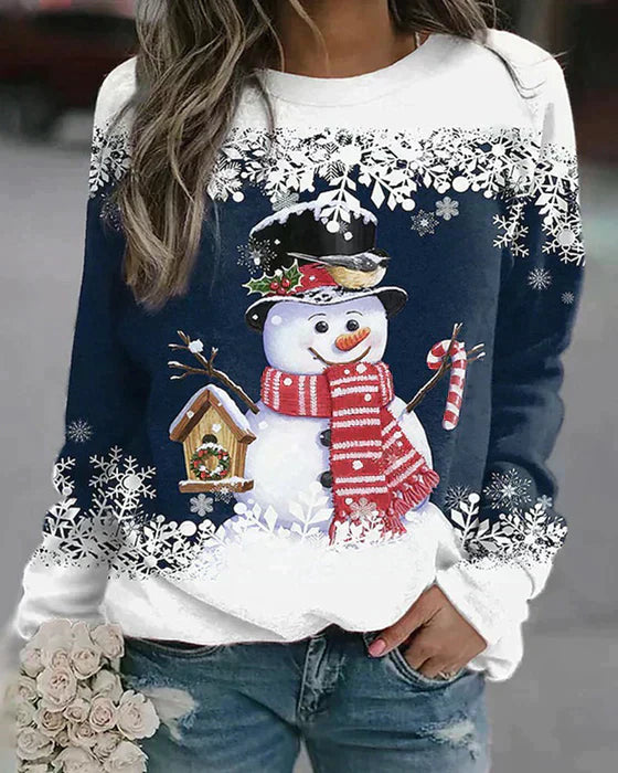 Freda - Vibrant Knit Sweater Featuring Adorable Snowman Design