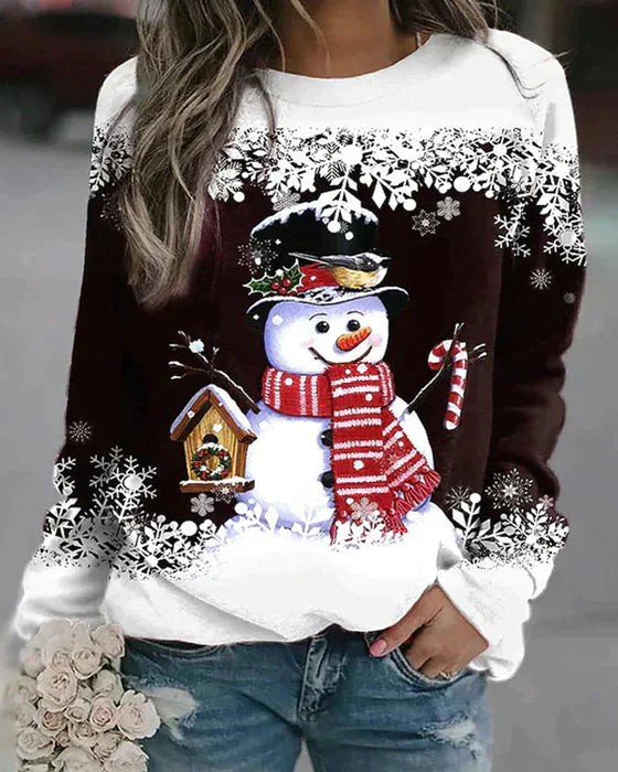 Freda - Vibrant Knit Sweater Featuring Adorable Snowman Design