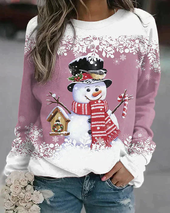 Freda - Vibrant Knit Sweater Featuring Adorable Snowman Design