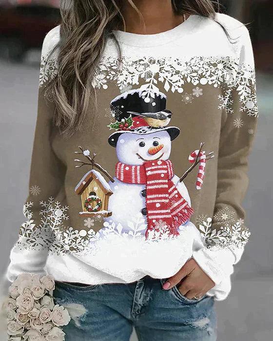Freda - Vibrant Knit Sweater Featuring Adorable Snowman Design