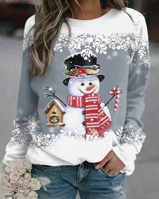 Freda - Vibrant Knit Sweater Featuring Adorable Snowman Design