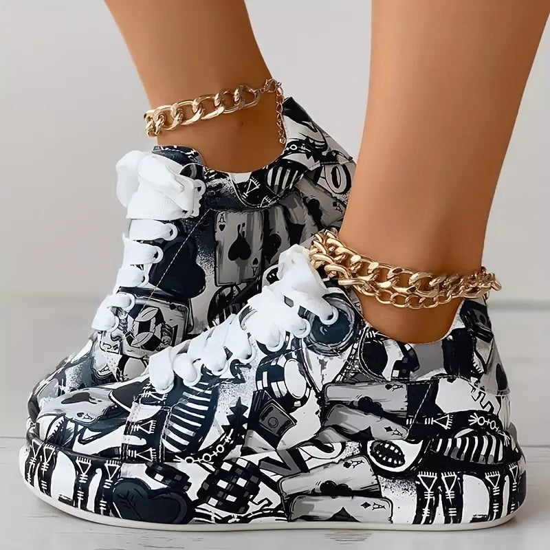 Women’s Layered Sneakers with Graffiti Print