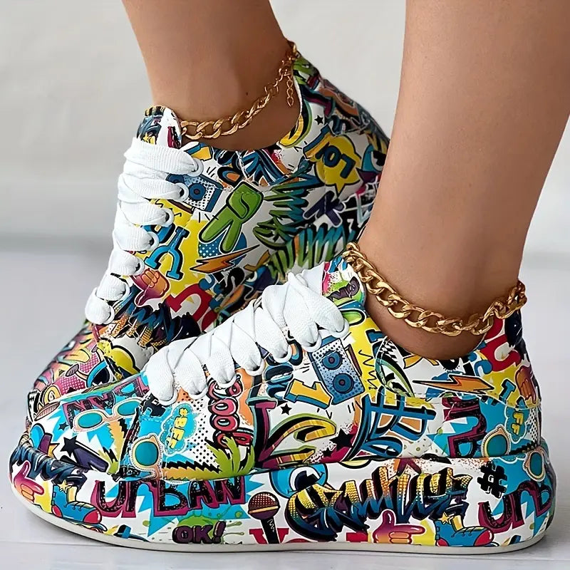 Women’s Layered Sneakers with Graffiti Print