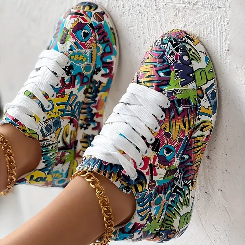 Women’s Layered Sneakers with Graffiti Print