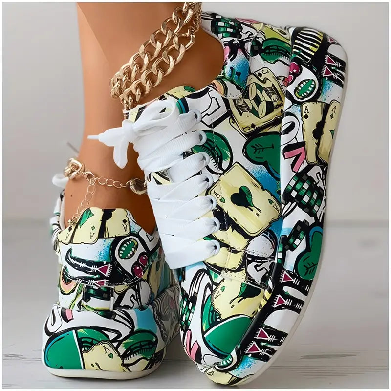 Women’s Layered Sneakers with Graffiti Print
