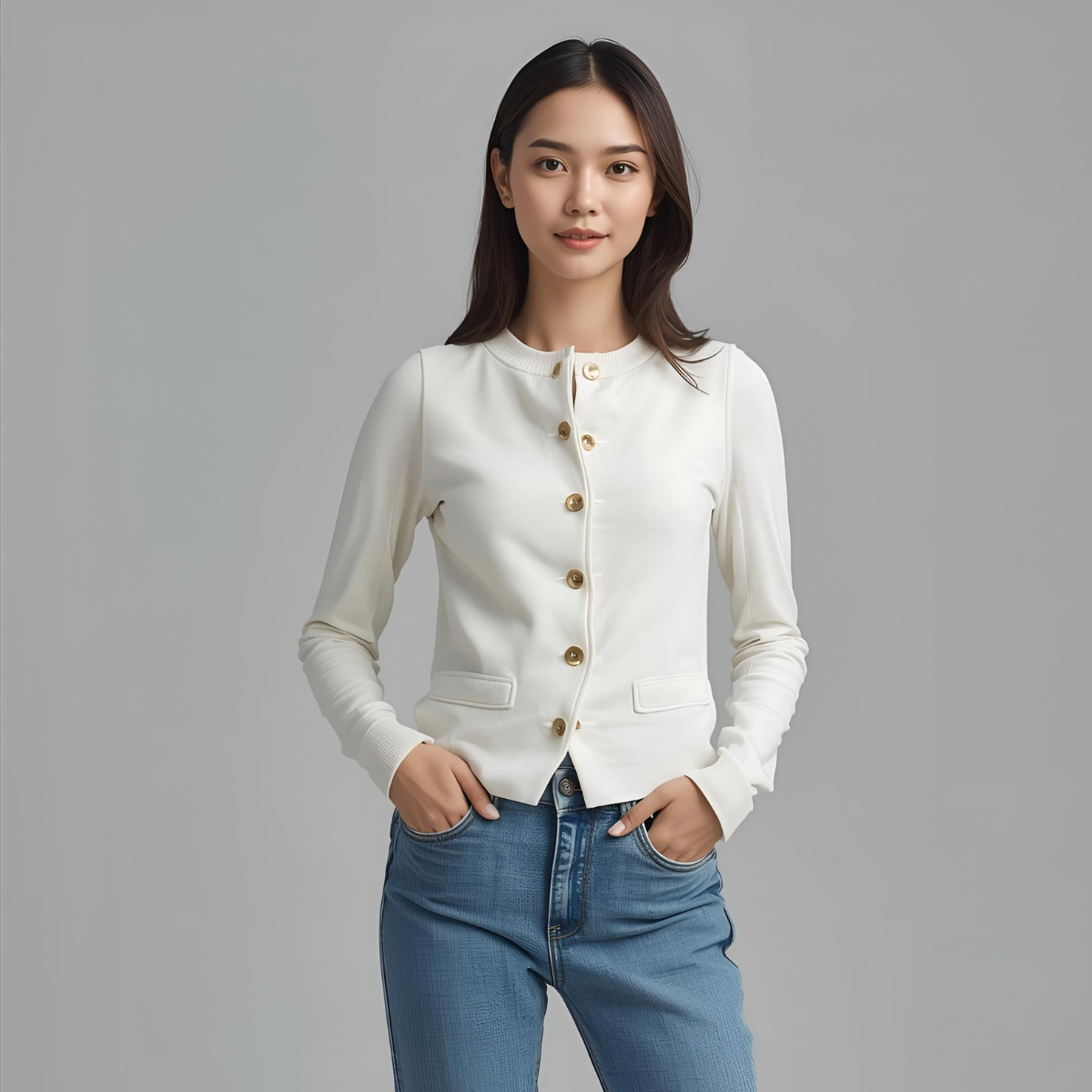 BIANCAEL | Chic White Casual Vest with Luxurious Gold Button Accents