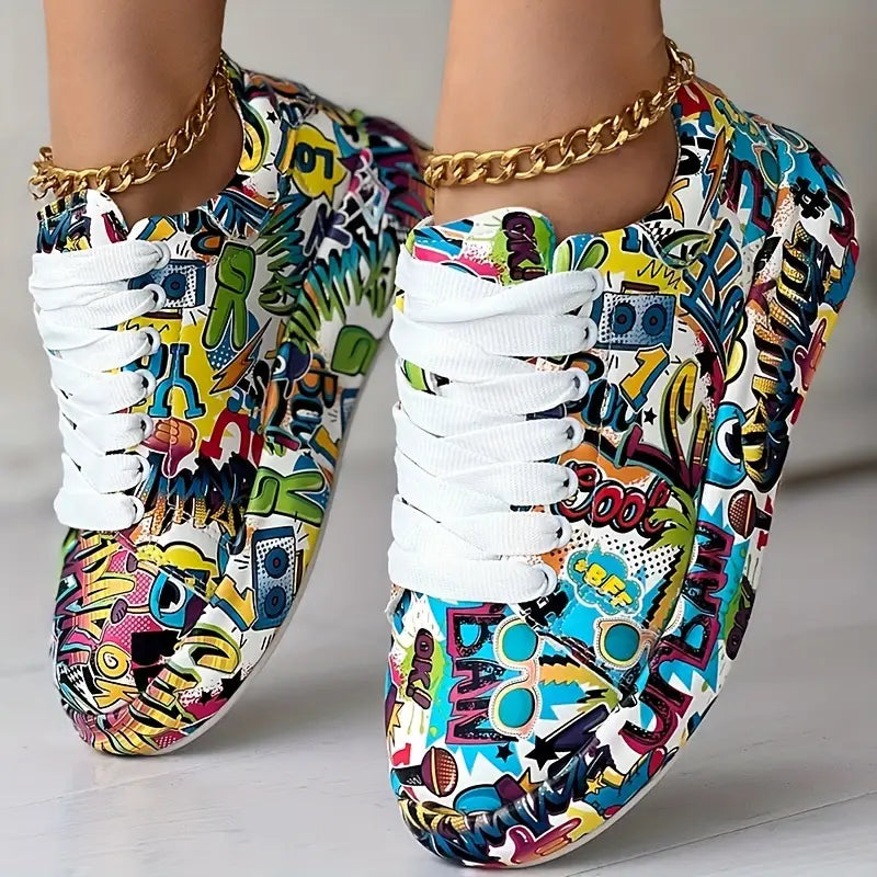 Women’s Layered Sneakers with Graffiti Print