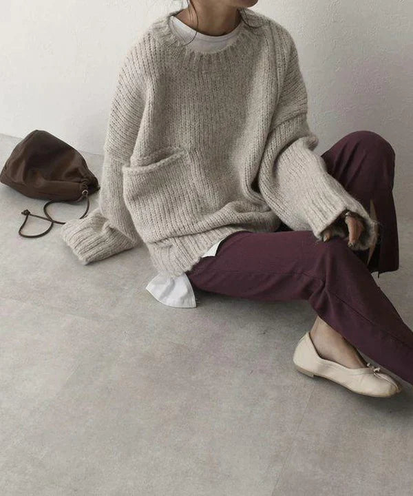 Cozy Oversized Sweater Featuring Convenient Pocket