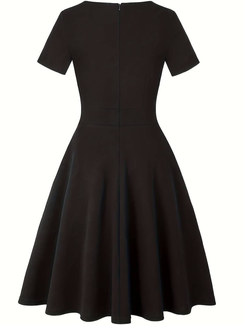 Elegant Lace-Trimmed Blue Dress with Fitted Waist