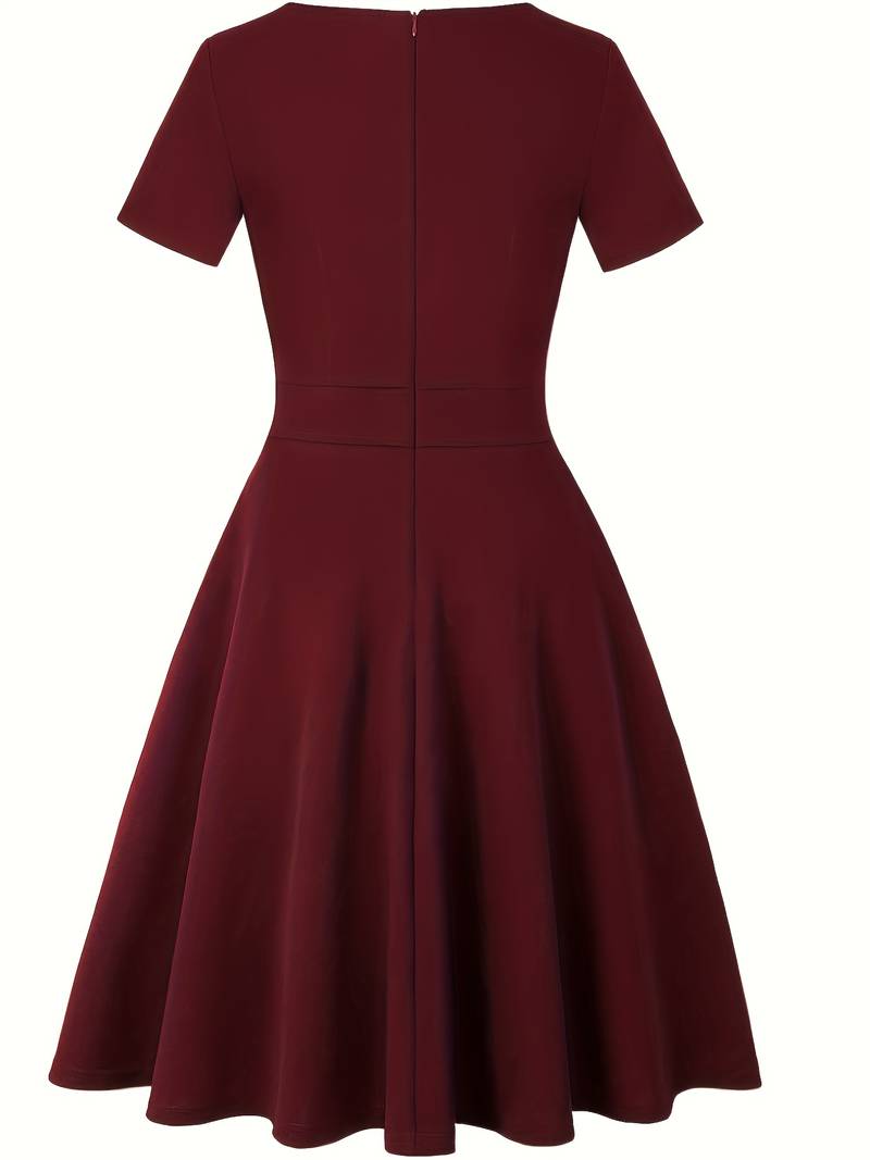 Elegant Lace-Trimmed Blue Dress with Fitted Waist