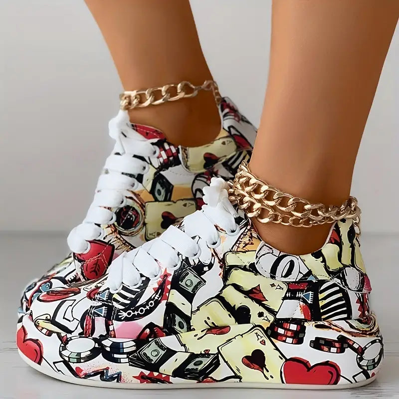 Women’s Layered Sneakers with Graffiti Print