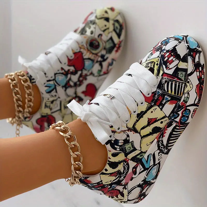 Women’s Layered Sneakers with Graffiti Print