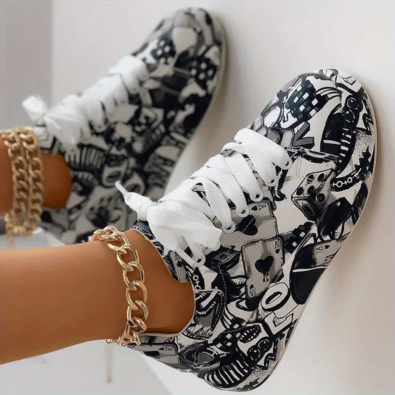Women’s Layered Sneakers with Graffiti Print