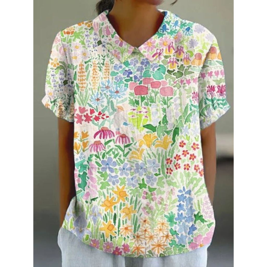 Delightful Floral Cotton Blouse with a Rustic Charm