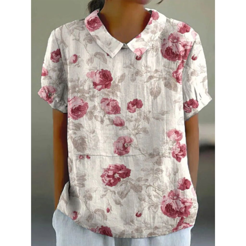 Delightful Floral Cotton Blouse with a Rustic Charm