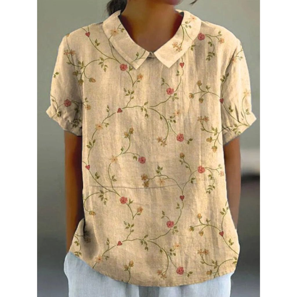 Delightful Floral Cotton Blouse with a Rustic Charm