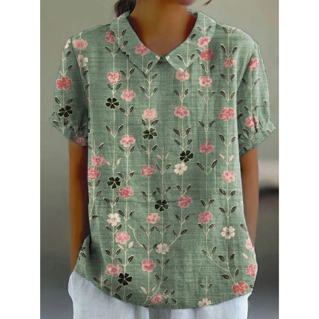 Delightful Floral Cotton Blouse with a Rustic Charm