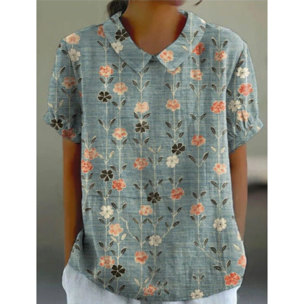 Delightful Floral Cotton Blouse with a Rustic Charm