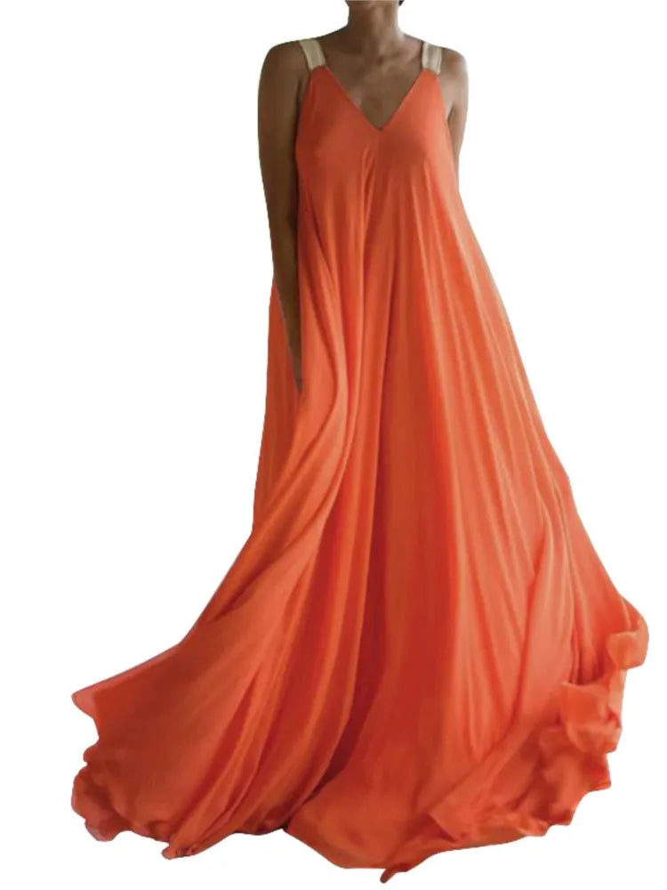 Chloë - Women's Sleeveless V-Neck Boho Maxi Dress, Solid Color, Relaxed Fit for Summer