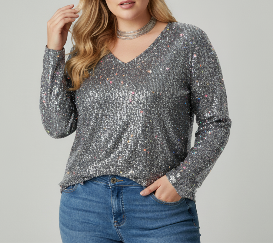 Stylish V-Neck Shimmer Blouse for Women | Plus Size Options Available