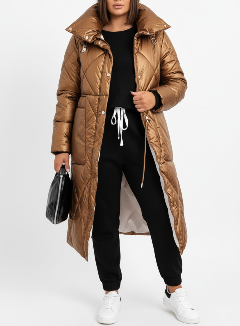 Grace - Stylish Plus Size Long Puffer Coat with Stand-Up Collar