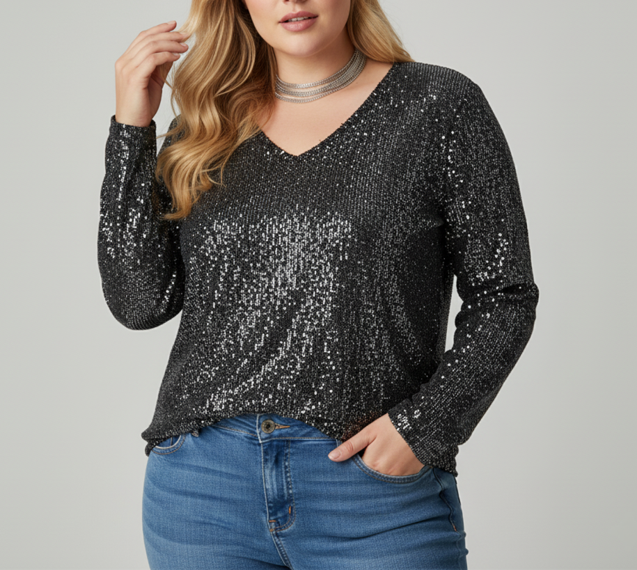 Stylish V-Neck Shimmer Blouse for Women | Plus Size Options Available