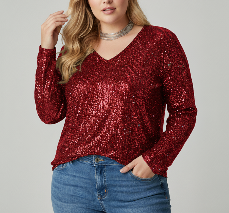 Stylish V-Neck Shimmer Blouse for Women | Plus Size Options Available