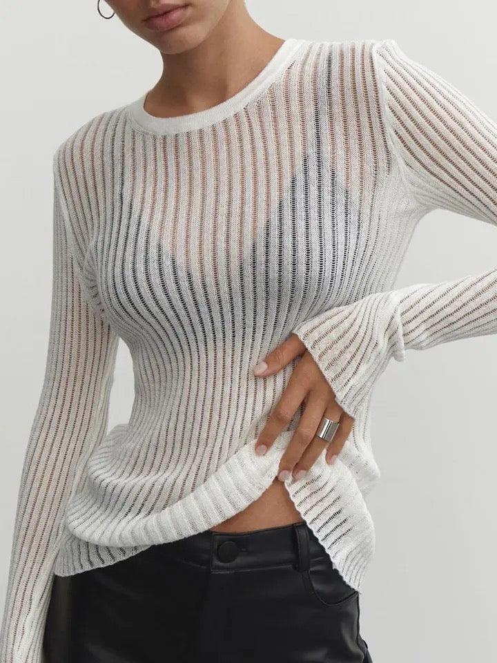 Chic Striped Sheer Blouse with Elegant Touch