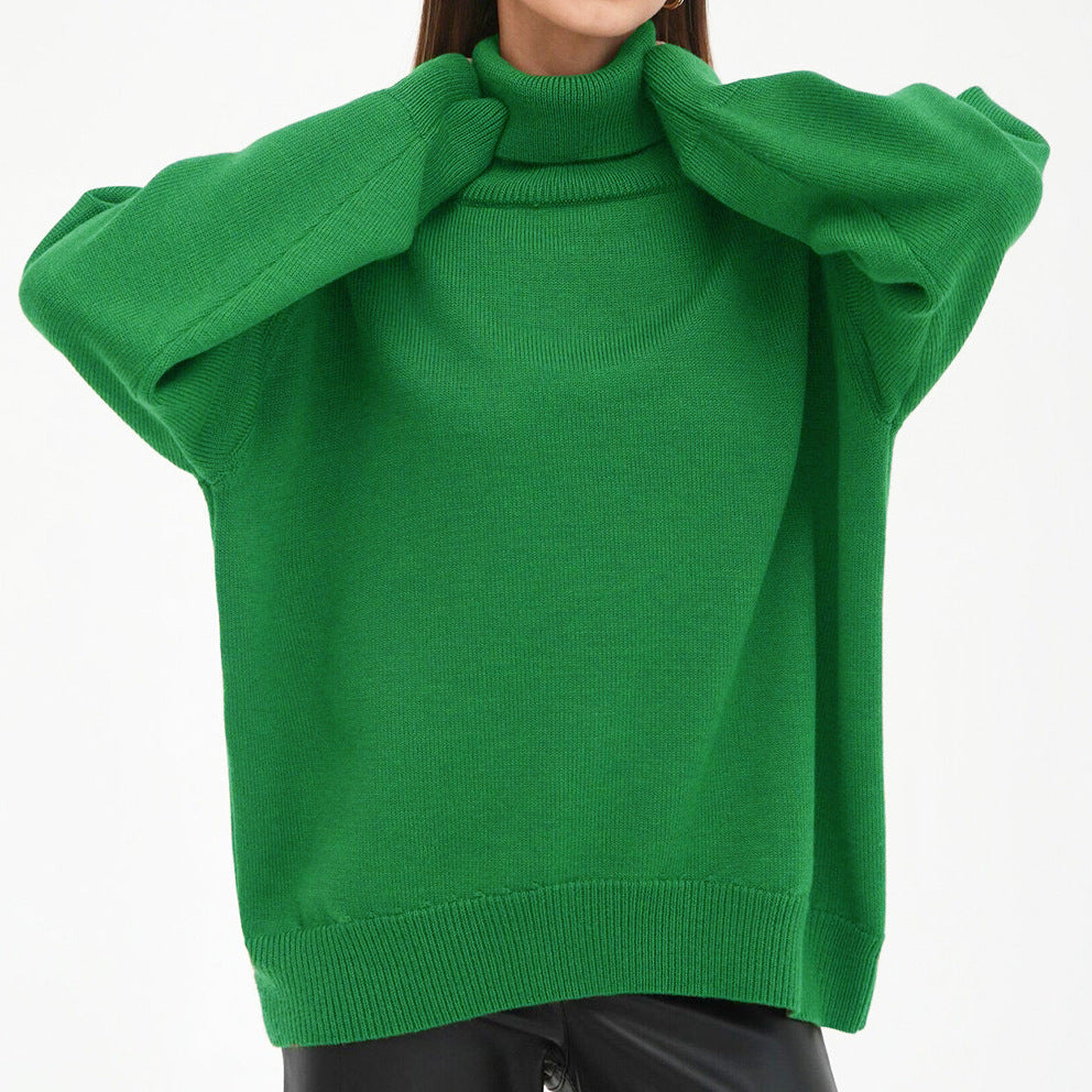 Cozy Oversized Turtleneck Knit Sweater for Women - Essential Pullover