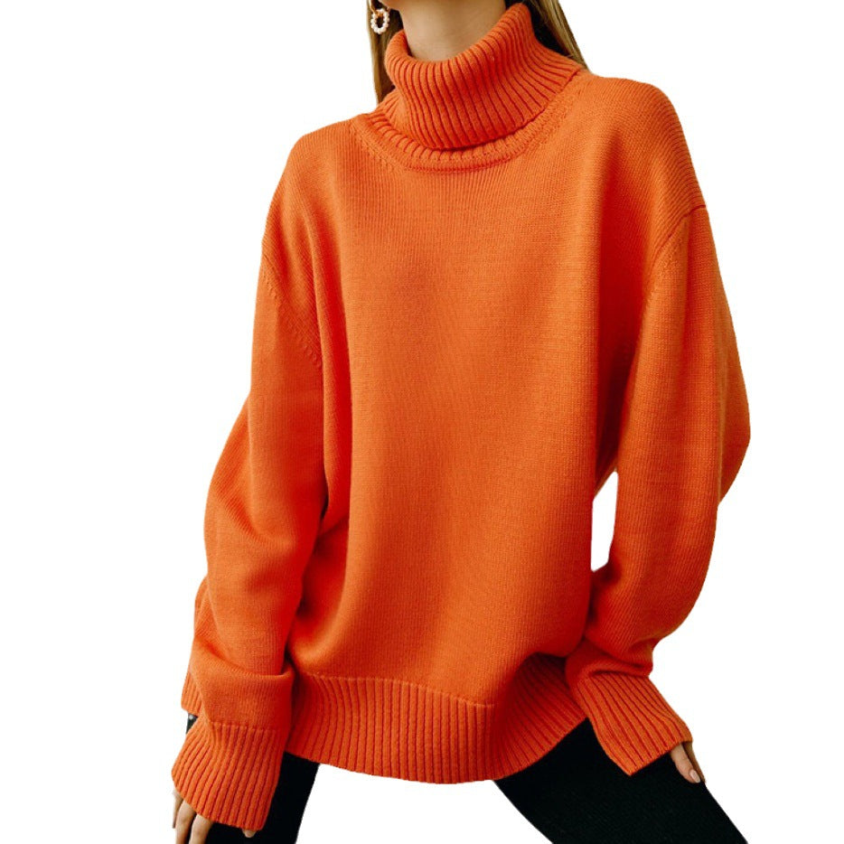 Cozy Oversized Turtleneck Knit Sweater for Women - Essential Pullover