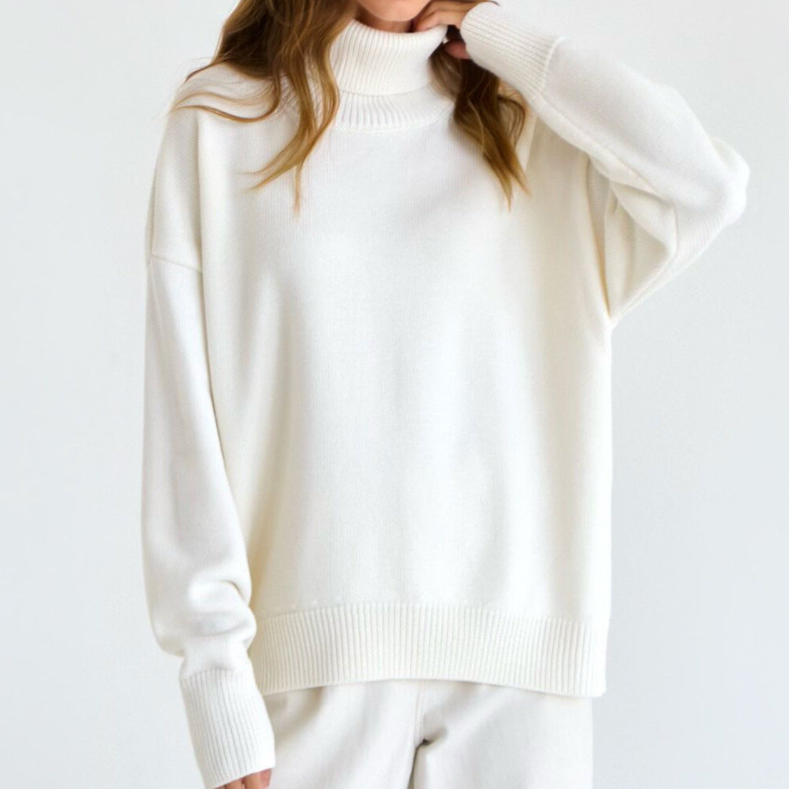 Cozy Oversized Turtleneck Knit Sweater for Women - Essential Pullover