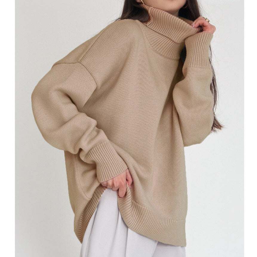 Cozy Oversized Turtleneck Knit Sweater for Women - Essential Pullover