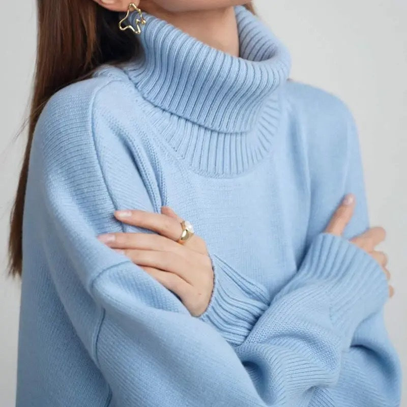 Cozy Oversized Turtleneck Knit Sweater for Women - Essential Pullover