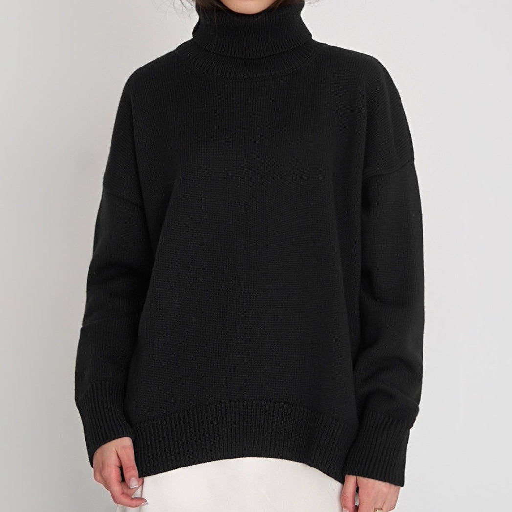 Cozy Oversized Turtleneck Knit Sweater for Women - Essential Pullover