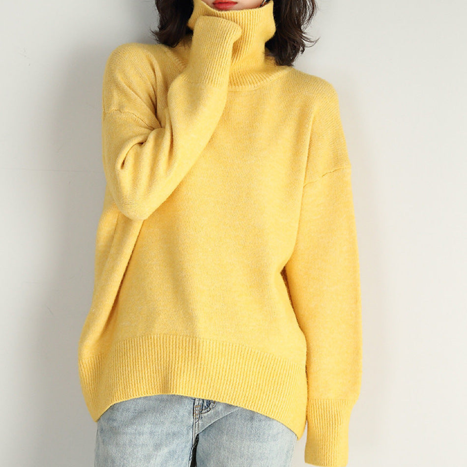 Cozy Oversized Turtleneck Knit Sweater for Women - Essential Pullover