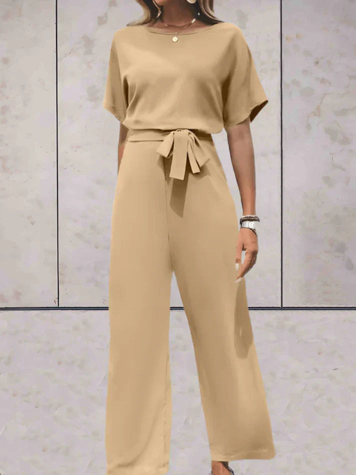Relaxed Fit Solid Short Sleeve Jumpsuit for Casual Wear