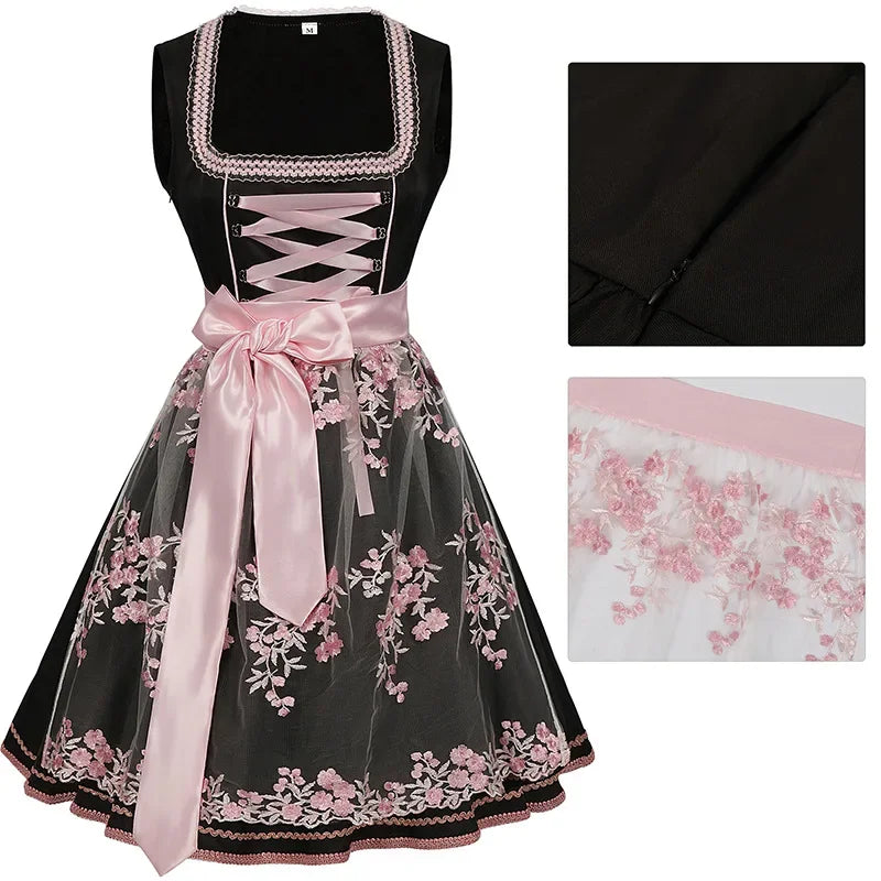 Floral-Patterned Dirndl Dress for Oktoberfest Festivities