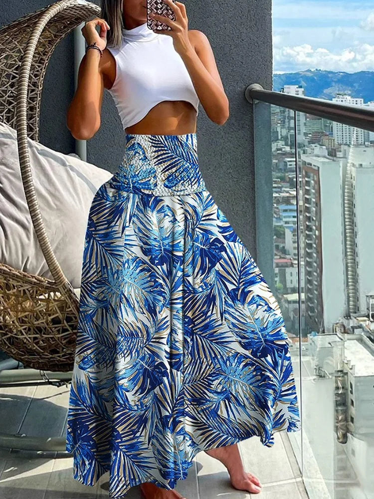Chic High-Waisted A-Line Skirt with Stretchy Waistband and Flowy Design