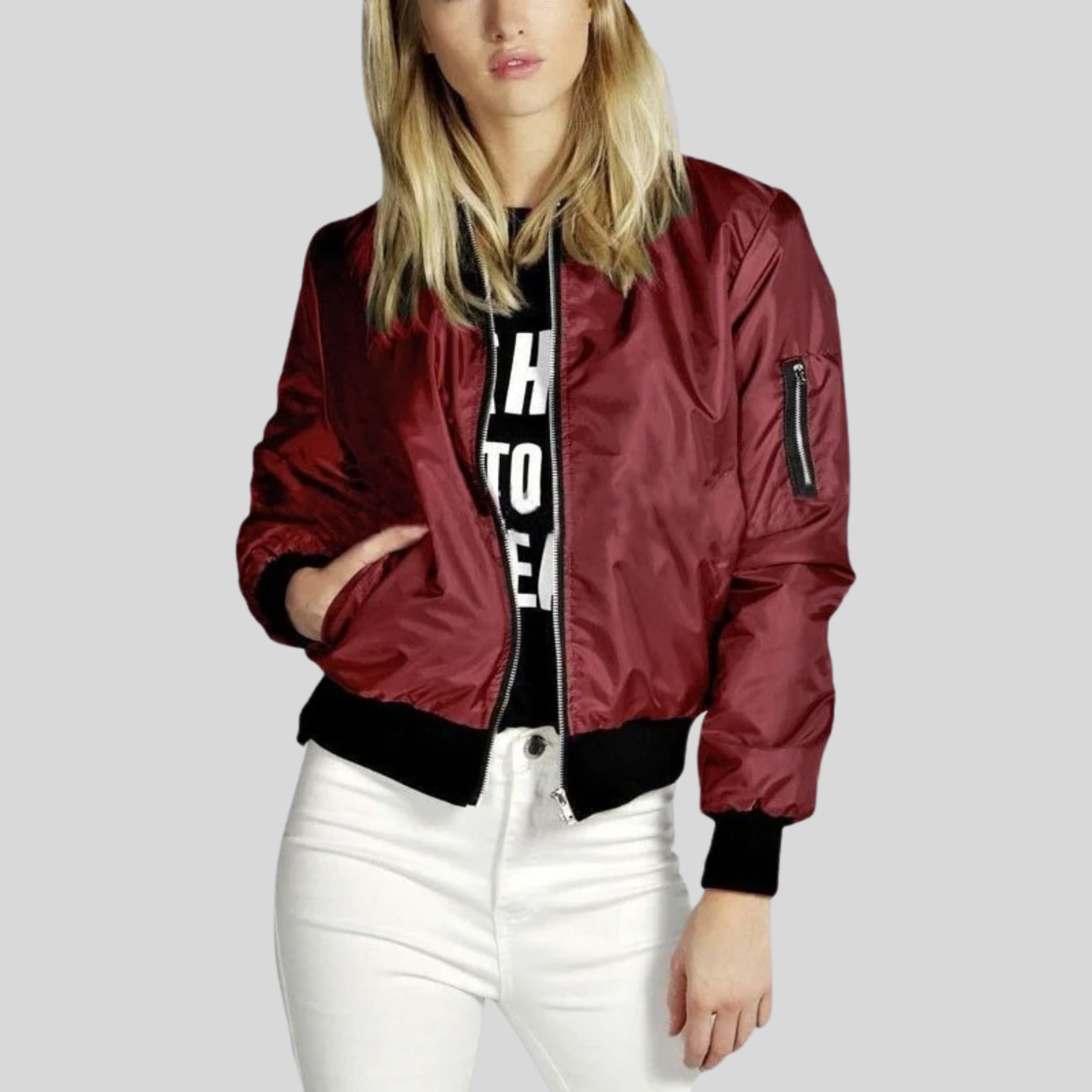 Timeless Women's Crew Neck Bomber Jacket