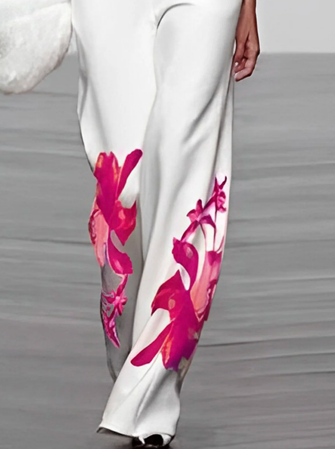 Floral Print Turtleneck and Wide-Leg Trouser Ensemble